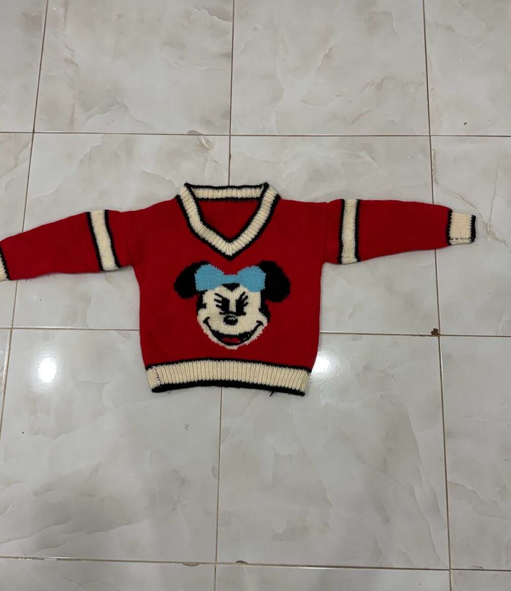 Vintage Minnie Mouse Red Knit Childrens V-Neck Sweater